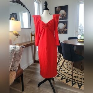 3/$30 Bold Red Long Sleeve Dress With Epic Shoulder Pads